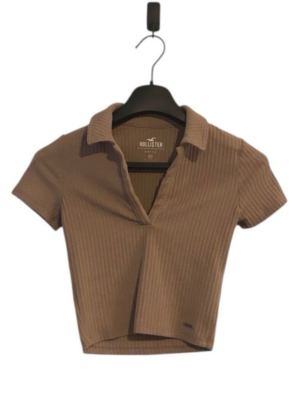 Hollister Women’s Brown Ribbed Polo Baby Tee Crop Top Size XS